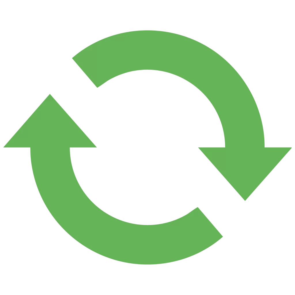 A green circular arrow symbolizing recycling and sustainability in metal and vehicle recycling.