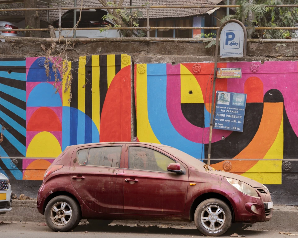 Old car on street in Goa