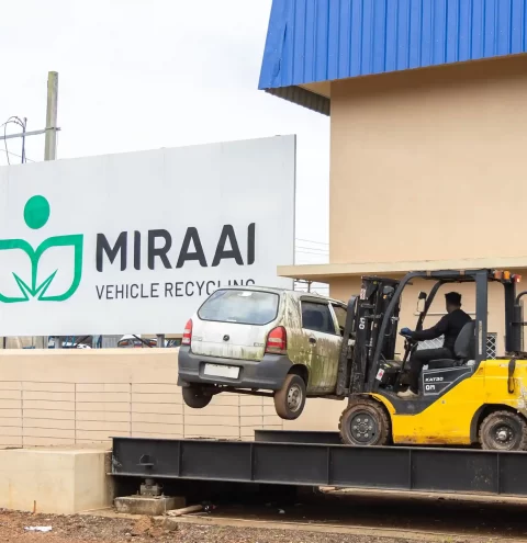 Abandoned car being processed for authorised recycling at MIRAAI.