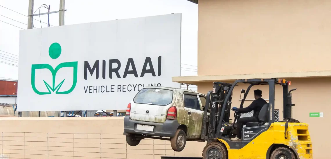 Abandoned car being processed for authorised recycling at MIRAAI