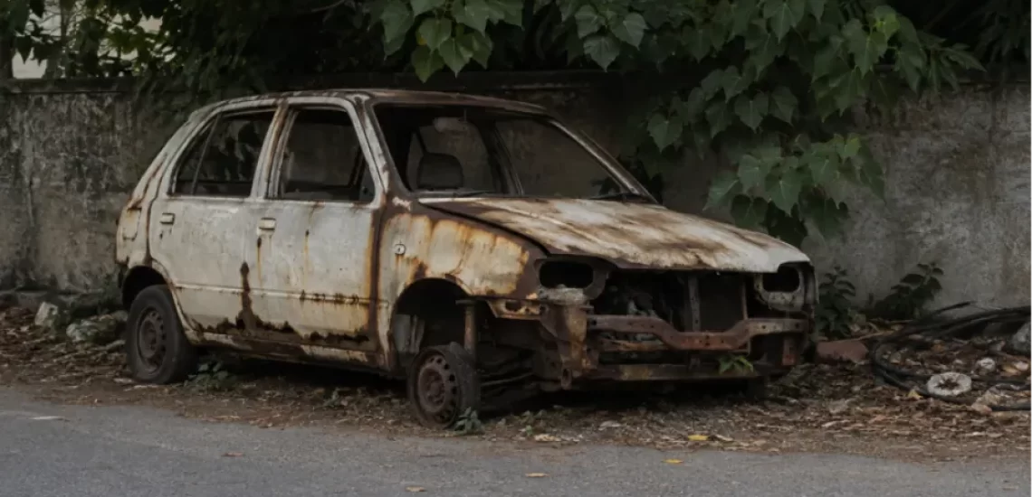 Old cars in Goa abandoned and left to rust on roadsides are a hazard